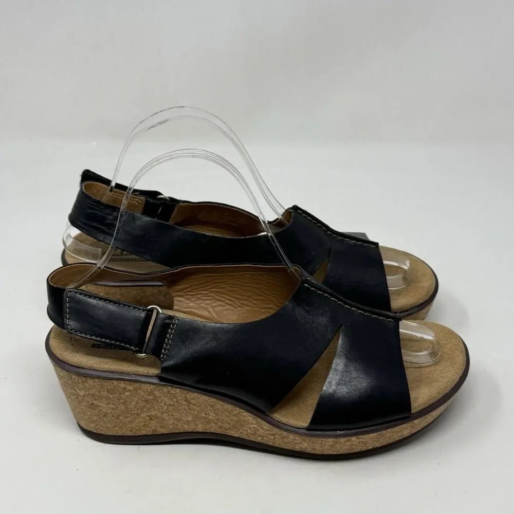 Clarks Rosemund Dune Platform Wedge Sandals Womens 8.5 Black Slingback Boho Chic